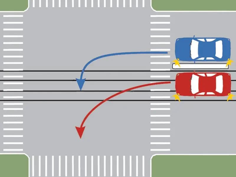 Care dintre autoturisme s-a încadrat corect pentru a schimba direcţia de mers?