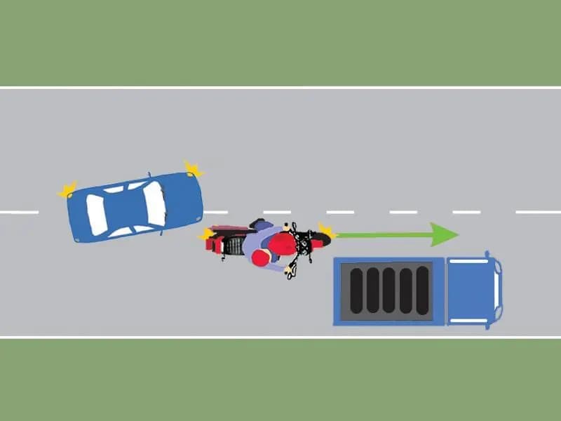 Conduceţi autoturismul albastru. V-aţi angajat corect în depăşirea motocicletei?