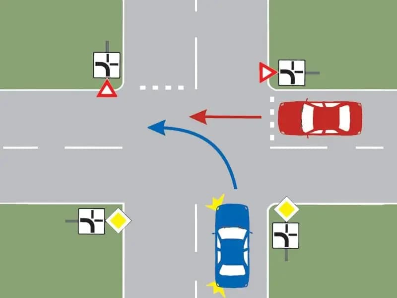 Cum procedaţi în situaţia dată, dacă vă aflaţi la volanul autoturismului roşu?