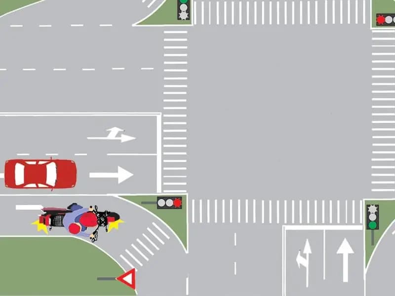 Care dintre autovehicule trebuie să oprească la semnalul roşu?