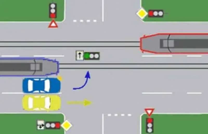 Care dintre vehicule îşi pot continua deplasarea în intersecţie?